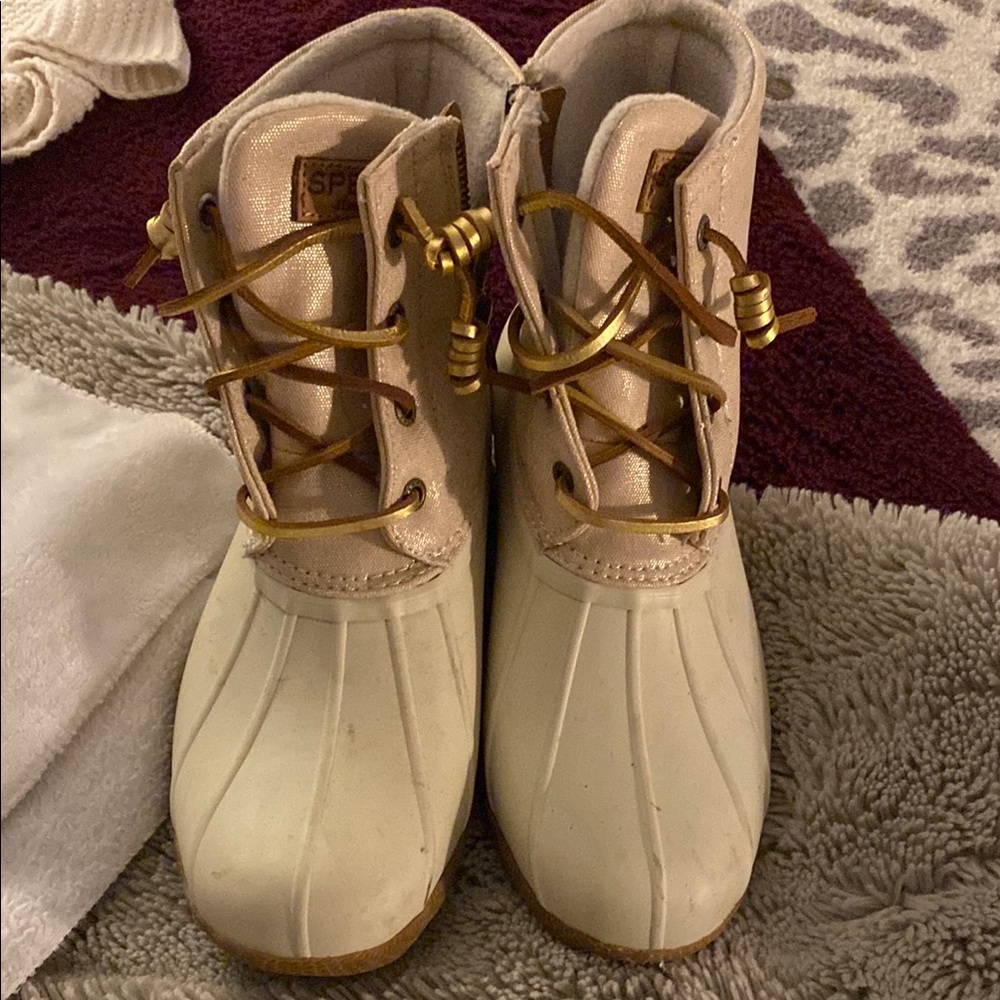 Sperry Cream and Tan Duck Boots